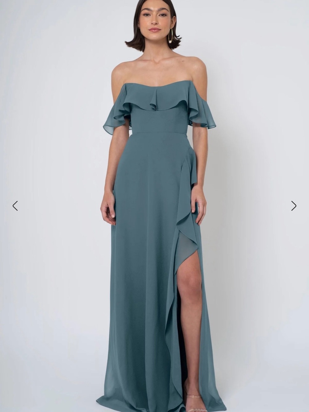 Jenny Yoo - Salma Dress - Off-Shoulder Ruffle Maxi Dress in Agave